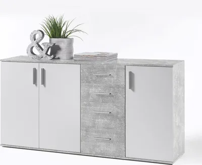 Produktbild von Kommode Bobby 3 MDF Weiß 3 Türen 4 Schubladen