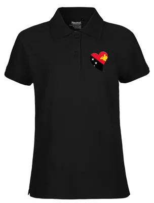 Produktbild von Huuraa Damen Polo Shirt Papua-Neuguinea Flagge Herz L Black Bio Baumwolle Fairtrade Poloshirt Geschenkidee