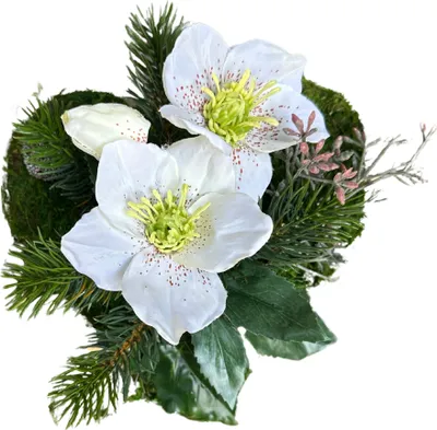 Produktbild von Grabgesteck Grabschmuck Moosherz Grabherz Trauerherz Grab Herz Gesteck Eisblume weiß