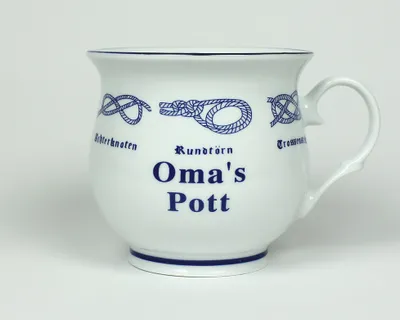 Produktbild von Oma's Pott mit Seemannsknoten bauchig Kaffeebecher Kaffeetasse Kaffee…