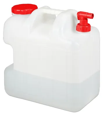 Image de Bidon d'eau - Avec robinet - 25 litres - Blanc avec bouchon rouge - Pour camping et festival