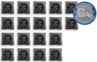 Produktbild von 18x Schutzkontakt-Steckdose McPower "Flair", 250V/16A, Klemmanschluss, anthrazit, matt