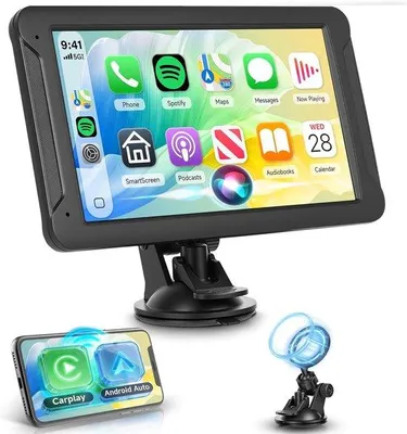 Zdjęcie produktu dla Przenośne radio samochodowe 7 cali z CarPlay, Android Auto, funkcją bezprzewodową, dotykowym ekranem IPS HD, nadajnikiem FM i Bluetooth do samochodów