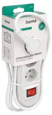 Imagen del producto de Regleta de enchufes Hama con interruptor, 3 enchufes, 1,5 metros, 3680W, color blanco