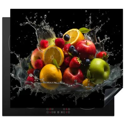 Produktbild von KitchenYeah© Herdabdeckplatte Obst - Apfel - Orange - Rote Früchte - Wasser , 60x52cm, Küche Deko, Glaskeramikkochfeld Herdabdeckung, Abdeckplatte fùr Kochfeld