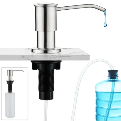 Produktbild von Einbau-Seifenspender für die Küche, Spülmittelspender, Spülbecken-Seifenspender mit 500-ml-Flasche und 1,0 m Verlängerungsschlauch, Befüllung von oben, 360° drehbare Pumpe, gebürstete Oberfläche