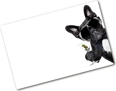 Produktbild von Tulup Glas Herdabdeckplatte - 80x52 cm - Glaskeramikkochfeld-Abdeckung Spritzschutz Glasabdeckplatte - Einteilig - Tiere - Hund mit Martini - Schwarz