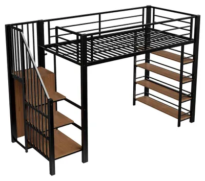 Obrázek produktu pro Dětská postel do výšky - kovová konstrukce - bezpečnostní žebřík - vysoké bezpečnostní zábradlí - rozměry 90 x 200 cm - černá/bílá