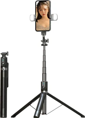 Produktbild von Selfie-Stick mit verbessertem Stativ – 2 LED-Leuchten, extra langes 1,8 m Handy-Stativ mit abnehmbarer Fernbedienung, kompatibel mit Smartphones, Kameras und GoPros