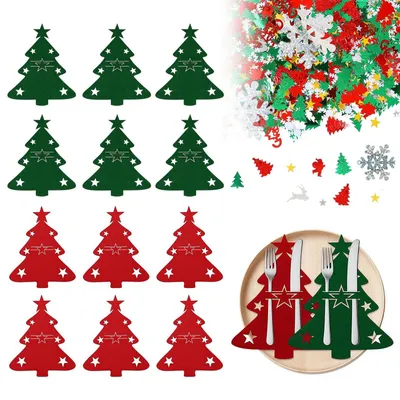 12 Filz-Besteckhalter + 200 Weihnachtsmandeln, Rot/Grün