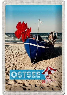 Produktbild von Blechschild Reise 20x30cm Ostsee Strand Boot Meer Sand  Urlaub