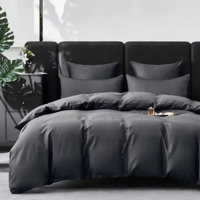 Produktbild von Bettwäsche-Set Mako Satin 155x220 cm Dunkelgrau 100% Baumwolle 3-teilig mit Reißverschluss