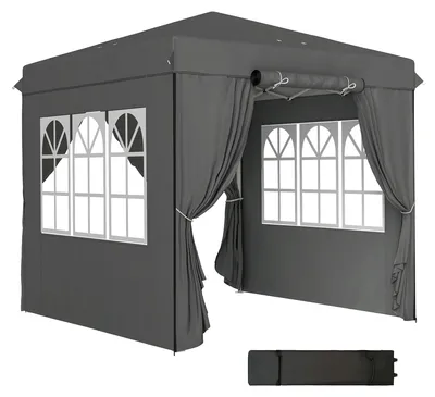 Produktbild von 2.5 x 2.5 m Pop-up-Pavillon mit Seitenw?nden und Transporttasche. UPF50+ h?henverstellbares Gartenzelt. Dunkelgrau