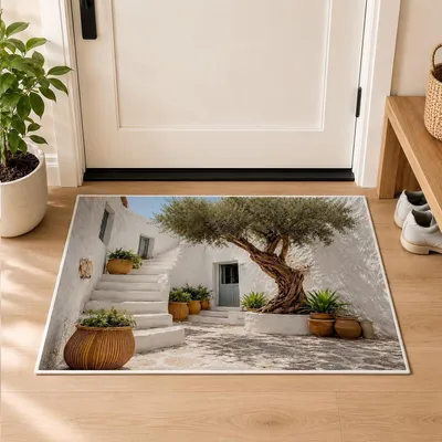 Image de Paillasson intérieur, motif olivier, 40 x 60 cm, en flanelle, antidérapant, lavable