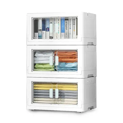 Produktbild von Aufbewahrungsbox mit Deckel 3tlg. Kunststoffboxen Faltbare Stapelbox Lagerbox Organizer Kisten Ordnungsboxen mit Rädern