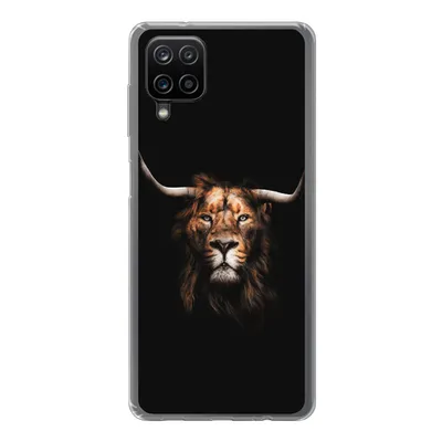 Produktbild von MuchoWow® Handyhülle Schutzhülle Hülle für Samsung Galaxy A12 Löwe - Horn - Schwarz Silikon Softcase Handy Hülle - Bild