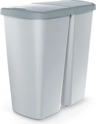 Obrázok produktu pre MONZANA® Kuchynský odpadkový kôš 50 l 2 priehradky s vekom Tlačidlový odpadkový kôš Kancelársky odpadkový kôš Organický odpad Žlté vrece Systém separácie odpadu Recyklácia Sivá antracitová