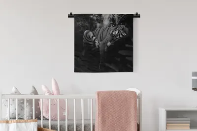 Produktbild von MuchoWow® Wandteppich Wandbehang Schmetterling - Dschungel - Tiger - Schwarz - Weiß 60x60 cm Tapisserie Dekoration Wandtuch - Dekorationen - Wand Decke