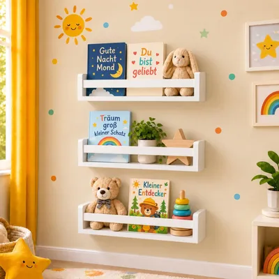 Image de Ensemble de 3 étagères murales pour la chambre d'enfant en blanc