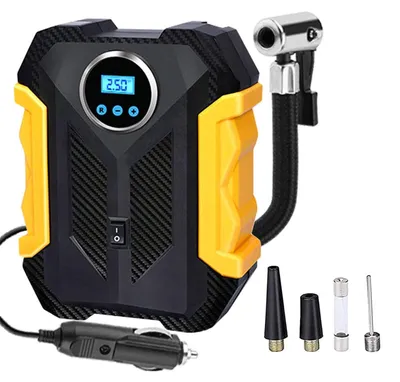 Productafbeelding van Draagbare luchtcompressor, bandenpomp met ledlicht, minicompressor met automatische uitschakeling, 12 V DC, luchtcompressor voor auto-, fiets-, andere