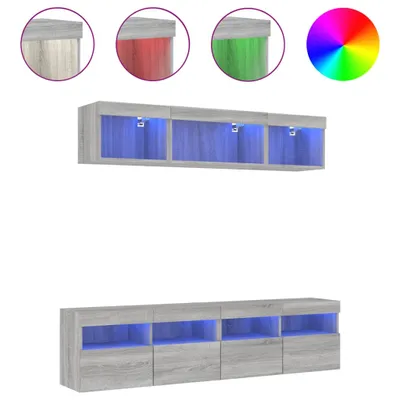 Produktbild von vidaXL 5-tlg. Wohnwand mit LED-Beleuchtung Grau Sonoma Holzwerkstoff