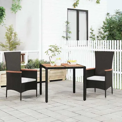 Produktbild von Außentisch aus schwarzem Polyrattan und Akazienholz – quadratischer Gartentisch für Balkon, Terrasse und Garten