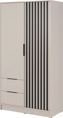 Produktbild von Kleiderschrank Stilo Kaschmir Beige mit Lamellen – 105 cm, 2 Türen, 2 Schubladen, Trendfarbe