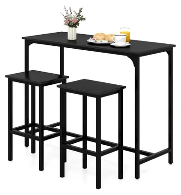 Produktbild von Bartisch-Set mit Barhockern, Vintage Küchentheke, Essgruppe mit Fußstütze, Industrial Küchentisch aus Metall und Holz (Schwarz)