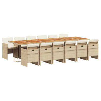 Produktbild von 13-tlg. Garten-Essgruppe mit Kissen Beige Poly Rattan