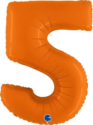 Zdjęcie produktu dla Balon Foliowy Cyfra 5, Matowa Pomarańczowa, 102cm Grabo
