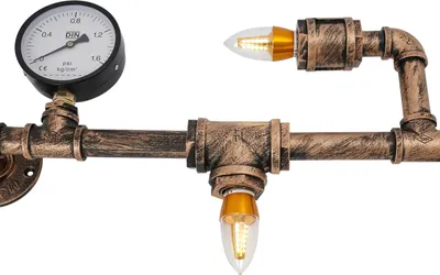 Produktbild von Industrielle Wasserrohrleuchte - Wandleuchte - Vintage Retro-Stil - Eisen, Metall - 220 V AC - Touch On/Off Schalter - Ohne Leuchtmittel, ST64 - 75×44×10 cm - Gold