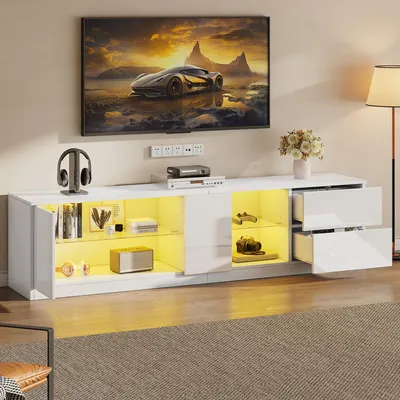 Produktbild von MODFU  TV-Schränke mit Hochglanz-Oberfläche,TV-Lowboard multifunktionales  Fernsehschrank mit LED-Beleuchtet，geeignet für 65 Zoll Fernseher, Weiß
