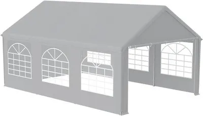 Produktbild von Famanu Partytent 4x6 m mit Seitenwänden und Fenstern - Wasserfestes PE-Dach 170 g/m²