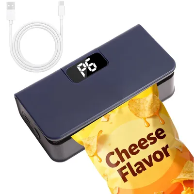 Produktbild von Mini-Folienschweißgerät, 2-in-1 Beutelverschließer & Öffner, 6 Temperaturstufen, LED-Display, 1300 mAh Akku, 18 W, für Chipstüten & Snacks, Weiß/Blau