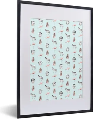 Produktbild von MuchoWow® MuchoWow® Gerahmtes Poster Tiere - Muster - Pastell 30x40 cm - Poster mit zchwarzem Bilderrahmen - Wandposter Schlafzimmer