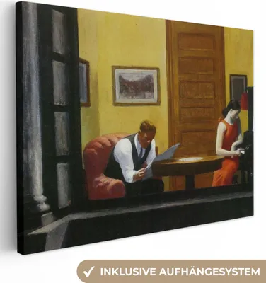 Produktbild von MuchoWow® - Leinwandbilder - Zimmer in New York - Edward Hopper, Wandbild, Wanddeko Bilder Wohnzimmer, 80x60cm