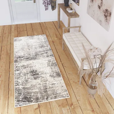 Produktbild von Läufer Teppich Meterware Flur Wohnzimmer Schlafzimmer Kurzflor Beige Braun Modern Design Meliert  70 x 300