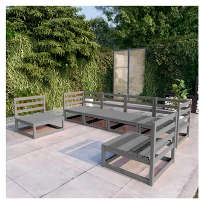 Produktbild von 6-teiliges Garten-Lounge-Set aus grauem, massivem Kiefernholz