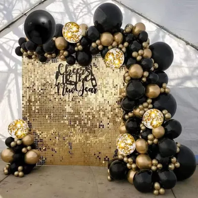 Produktbild von Party Deko XXL Ballon Girlande schwarz gold Geburtstag Feier 117 Teile mit Tischdecke Glitzervorhang