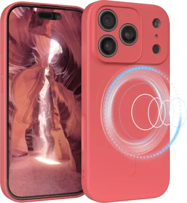 Produktbild von EAZY CASE - Silikonhülle magnetisch für Apple iPhone 17 Pro, Hülle Silikon, weich stoßfeste Magnet Handyhülle, Schutzhülle mit Kameraschutz, TPU Bumper in Rot