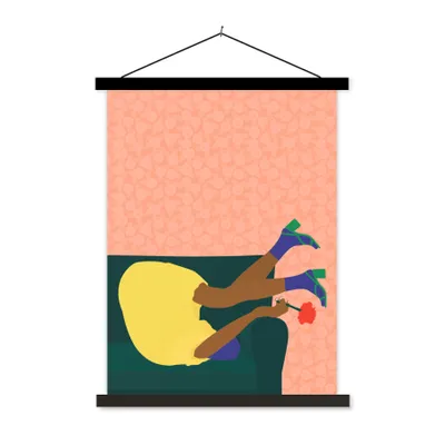 Produktbild von MuchoWow® Textilposter Frau - Blumen - Retro 120x160 cm mit schwarzem Rahmen - Magnetischer