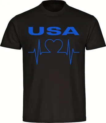 Produktbild von multifanshop Kinder T-Shirt - USA - Herzschlag, schwarz, Größe 176