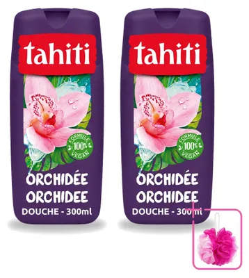 Imagen del producto de 2 unidades de gel de ducha Tahiti, aroma a orquídea, vegano, 300 ml, pack ahorro