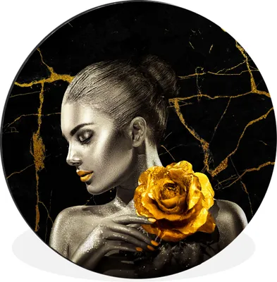Produktbild von MuchoWow® Aluminium Wandkreis Frauen - Rosen - Gold - Marmor Ø 60 cm Wanddeko Modern Wohnzimmer - Wand Kreis - Wandbild - Schlafzimmer - Aluminium Bild - Kinderzimmer - Wohnzimmer Dekoration - Wandschmuck