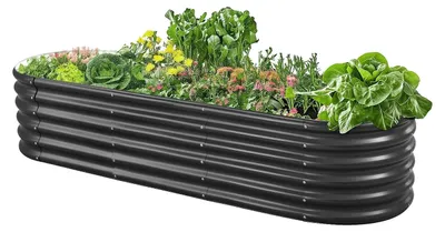 Immagine prodotto di VEVOR letto rialzato in metallo, 1190 x 595 x 420 mm, fioriera zincata per esterni, aperta, per la coltivazione di ortaggi, fiori, erbe e piante grasse, grigio scuro