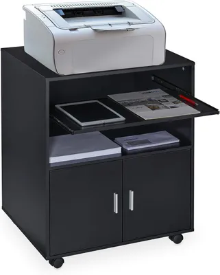 Immagine prodotto di Scrivania con cassettiere - 2 cassetti e cassetto per tastiera - Tavolo per stampante con ruote - 74 x 60 x 48 cm - Nero