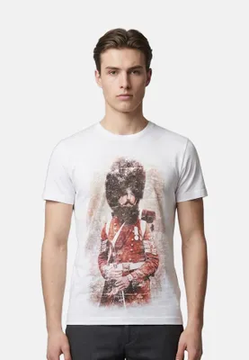 Immagine prodotto di T-shirt da uomo, modello Valiant, in cotone e viscosa, con stampa sul davanti, casual ed elegante, colore bianco, taglia S, codice prodotto 2AT04-01_WHITE