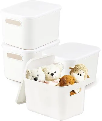 Productafbeelding van Ibenzoa® Opbergboxen met deksel en handgreep, set van 4, maat M, 26 x 18 x 16 cm – BPA-vrij PP, stapelbaar, ideaal voor keuken, badkamer en kantoor