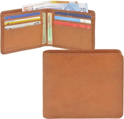 Produktbild von Sonnenleder Geldbörse Querformat ohne Münzfach Leder Herren Damen Portemonnaie Geldbeutel EMS natur braun 822-330-01