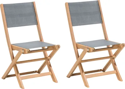 Produktbild von BELIANI Gartenstuhlset 2er Set Grau und Hellbraun Akazienholz Textilbespannung Klappbar Outdoor Terrasse Balkon Möbel Gartenausstattung